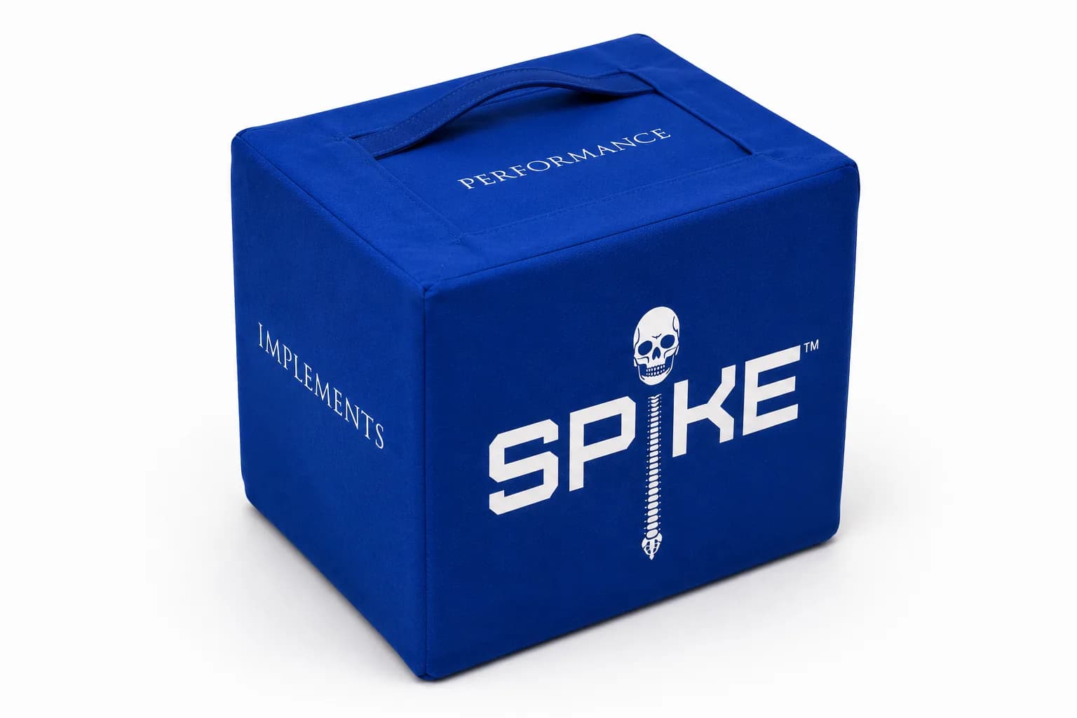 Detail of a SPIKE block: fabric cover, reinforced handle and printed side